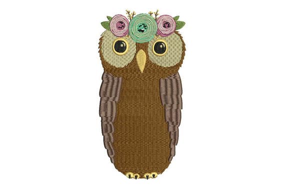 Owl Flower crown Machine Embroidery File design 5x7 inch hoop - instant download