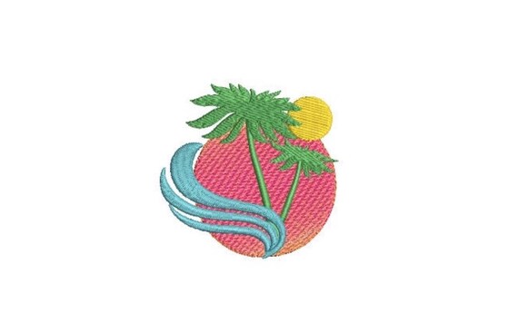 Palm Wave Sun Embroidery File design - 3 x 3 inch hoop  - instant download  - Palm Trees Embroidery Design