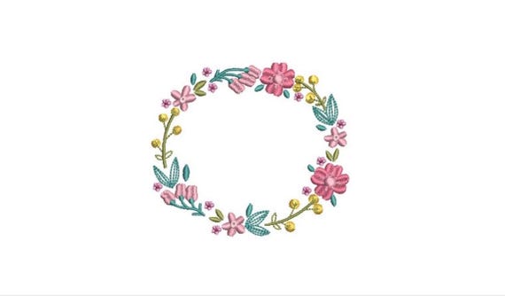 Flower Circle  Wreath- Machine Embroidery File design - 4x4 inch hoop - monogram Frame - Instant download