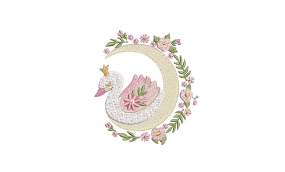 Swan with Moon and Flowers - Machine Embroidery File - 4x4 inch hoop - digital download embroidery design