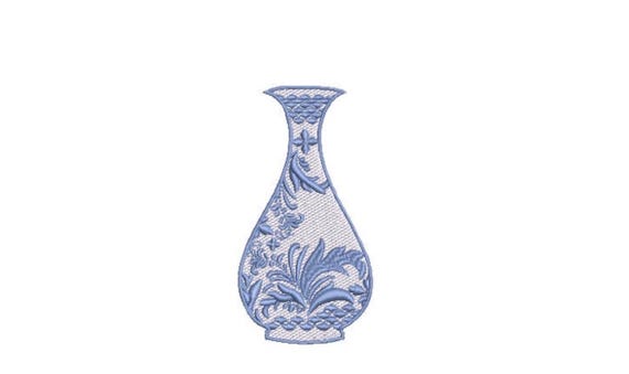 Blue Chinoiserie Vase - Filled Machine Embroidery File design  - 4x4 inch hoop - Ginger Jar - Chinoiserie Chic Embroidery