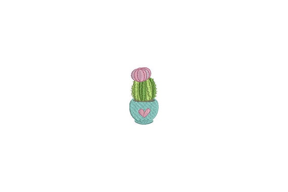 Mini 6cm Kawaii Cactus with heart Machine Embroidery File design 4 x 4 inch hoop Makes a great Patch