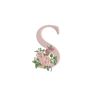 Carta S Monograma con Roses Machine Embroidery File diseño 4x4 pulgadas aro