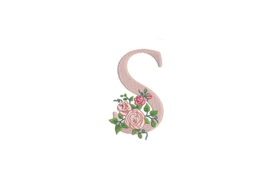 Letter S Monogram with Roses Machine Embroidery File design 4x4 inch hoop