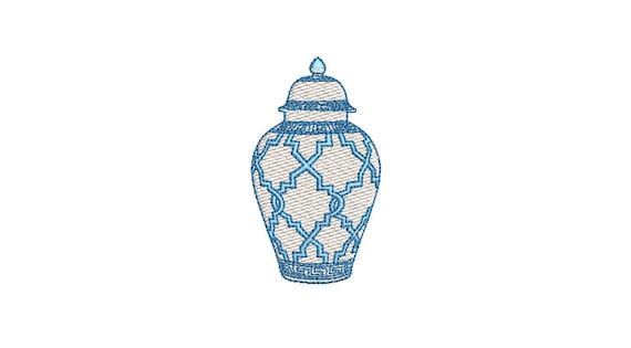 Chinoiserie Chic Patterned Ginger Jar - Filled Machine Embroidery File design  - 3x3 hoop - 7.5cm tall