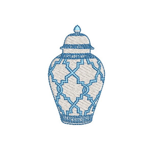 Chinoiserie Chic Patterned Ginger Jar - Filled Machine Embroidery File design  - 3x3 hoop - 7.5cm tall