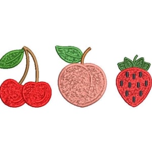 Chenille Cherry, Strawberry, Peach 3D Puffy Foam Files - Machine Embroidery Files 3x3 inch hoop - 2-2.5 inch size designs