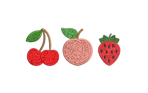 Chenille Cherry, Strawberry, Peach 3D Puffy Foam Files - Machine Embroidery Files 3x3 inch hoop - 2-2.5 inch size designs