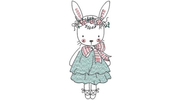 Pretty Bunny Machine Embroidery File design - 5x7 inch hoop - Easter Embroidery Design