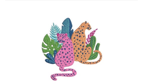 Leopards and Tropical Plants Machine Embroidery File design - 5x7 inch hoop - Leopard Design- instant download