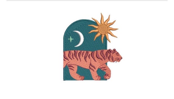 Tiger Embroidery Design - Tiger Arch Moon Star Sun Machine Embroidery File design - 4x4 inch hoop - instant download