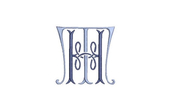 Antique H T Monogram or T H  -  Machine Embroidery File design - 3x3 inch hoop - Vintage Monogram