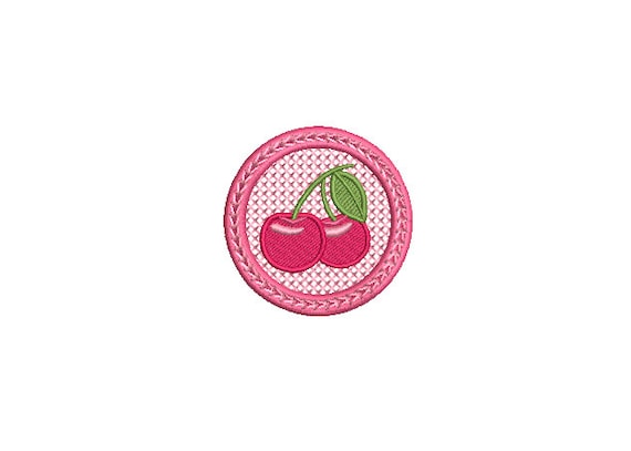 Crafty Cherry Round Patch Embroidery Design - Machine Embroidery Instant Download File - Cherries Embroidery 2.5 inches Round