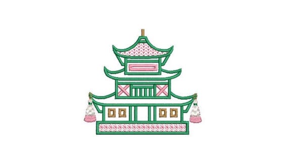 Pretty Ombre Tassel Pagoda - Chinoiserie Chic Design - 4x4 inch hoop - Machine Embroidery Design