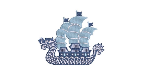 Dragon Boat Junk Embroidery Design - Chinoiserie - Machine Embroidery File design  - 4x4 hoop
