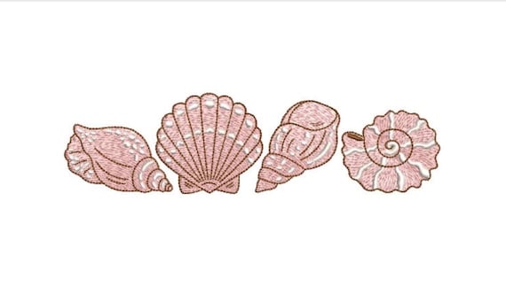 Seashells Machine Embroidery File design - 5 x 7 inch hoop - Four Shell Embroidery Design