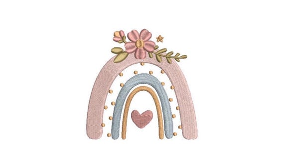 Pretty Rainbow - Machine Embroidery File design - 4x4 inch hoop - Monogram Frame - Flower Heart Rainbow Embroidery Design