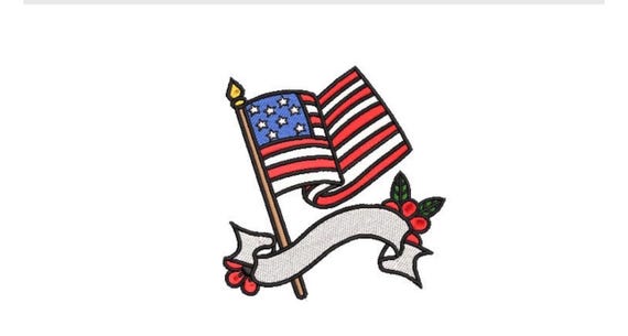 USA Flag With Flowers Machine Embroidery File design - 4x4 inch hoop - 4th of July Embroidery Design - Instant Download