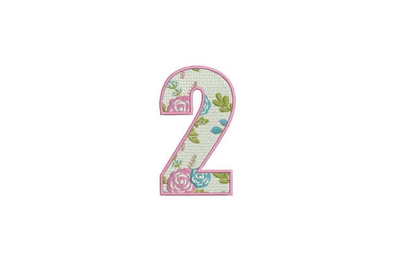 Number 2 - TWO - Floral - Second Birthday-  Machine Embroidery File design - 4x4 hoop - embroidery design - instant download