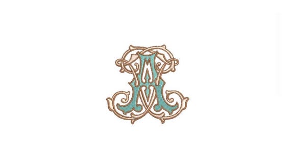 Antique A J  Monogram or J A  -  Machine Embroidery File design - 3x3 inch hoop - Vintage Monogram Design