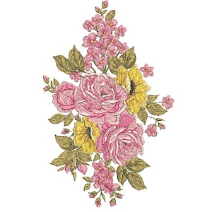 Floral Arrangement Embroidery -  Rose Machine Embroidery File design - 8x12 inch hoop - instant download - Jumbo hoop