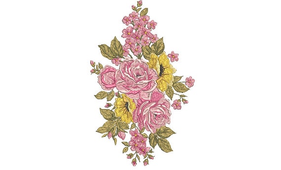 Floral Arrangement Embroidery -  Rose Machine Embroidery File design - 8x12 inch hoop - instant download - Jumbo hoop