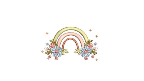 Little Flower Rainbow - Machine Embroidery File design - 4x4 inch hoop - Monogram Frame - Rainbow Embroidery Design