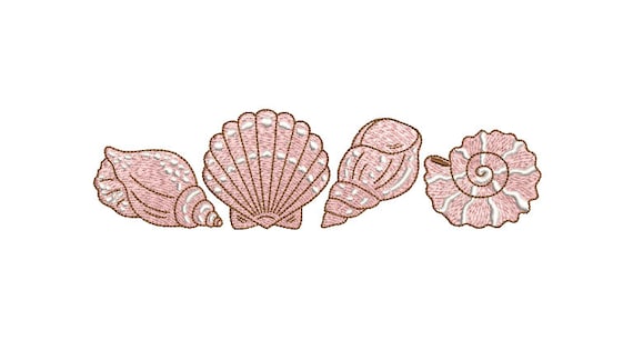 Seashells Machine Embroidery File design - 5 x 7 inch hoop - Four Shell Embroidery Design