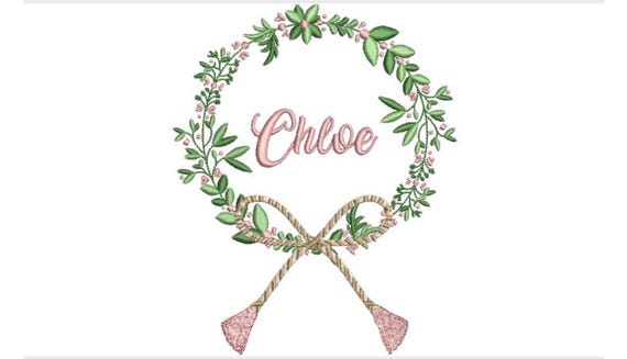 Flower Wreath With Bow Machine Embroidery File design - 5x7 inch hoop - Bow Embroidery Design