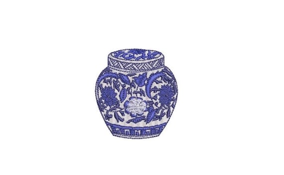 Mini Ginger Jar - Chinoiserie Chic Jar  - 6cm - Filled Machine Embroidery File design - 4x4 hoop - monogram embroidery