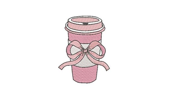 Pink Bow Cup Embroidery - Girly Embroidery File design 4x4 hoop - Coquette Christmas Design