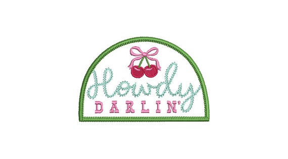 Howdy Darlin - Coquette Cherry Machine Embroidery File design - 5x7 inch hoop - Western Embroidered Patch Design Download