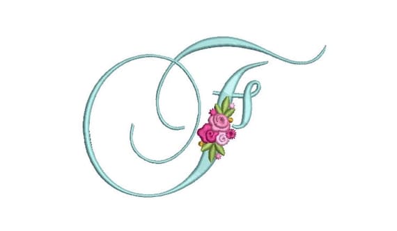 Pretty Rose Script LETTER F  Machine Embroidery File design - 5 x 7 inch hoop - Monogram design