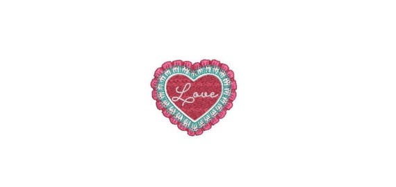 Valentines Lace Red Heart LOVE Machine Embroidery File design  - 4 x 4 inch hoop - Embroidered Heart Design
