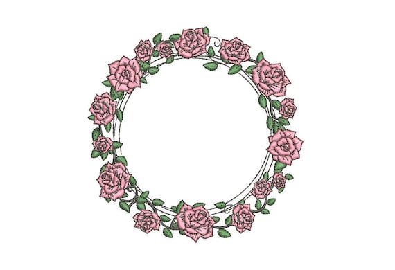 Pink Rose Wreath Machine Embroidery File design 5x7 inch hoop