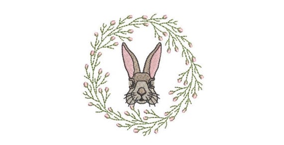 Vintage Bunny Rabbit Wreath  - Machine Embroidery File design 4 x 4 inch hoop - Easter Embroidery Design