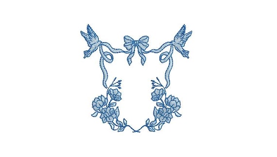 Romantic Dove Wreath Monogram Frame Machine Embroidery File design 4x4 inch hoop - Simple Embroidery Border