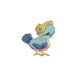 Machine Embroidery Vintage Bluebird With Bonnet Machine Embroidery File design 4 x 4 inch hoop
