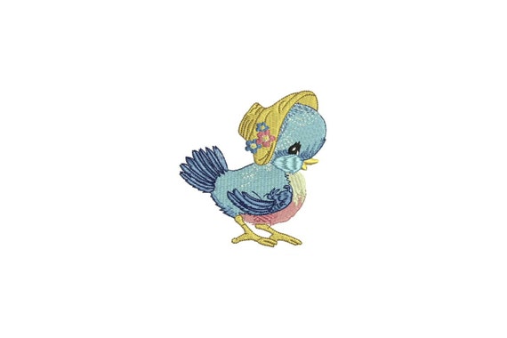 Machine Embroidery Vintage Bluebird With Bonnet Machine Embroidery File design 4 x 4 inch hoop