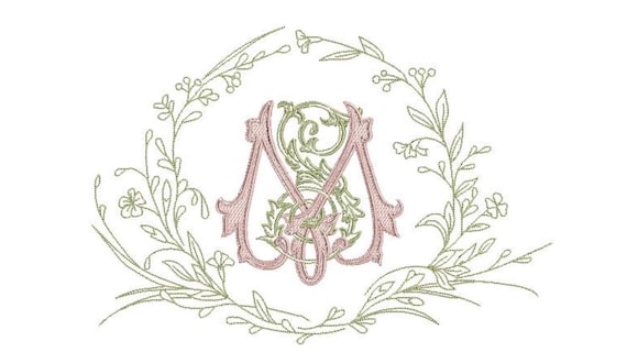 S M Pretty Monogram Wreath Framed  Machine Embroidery File design -  8x12 inch hoop - Monogram Frame