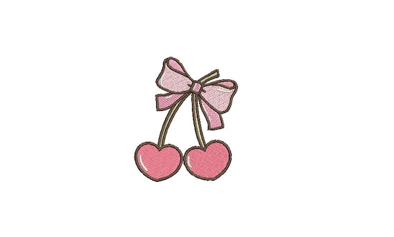 Cherry Hearts Bow Embroidery Design - Machine Embroidery Instant Download File - Cherries Coquette  - 3x3 inches