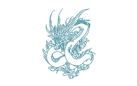 Dragon Outline Embroidery Design -  Urban Modern Machine Embroidery File design - 5x7 inch hoop - instant download