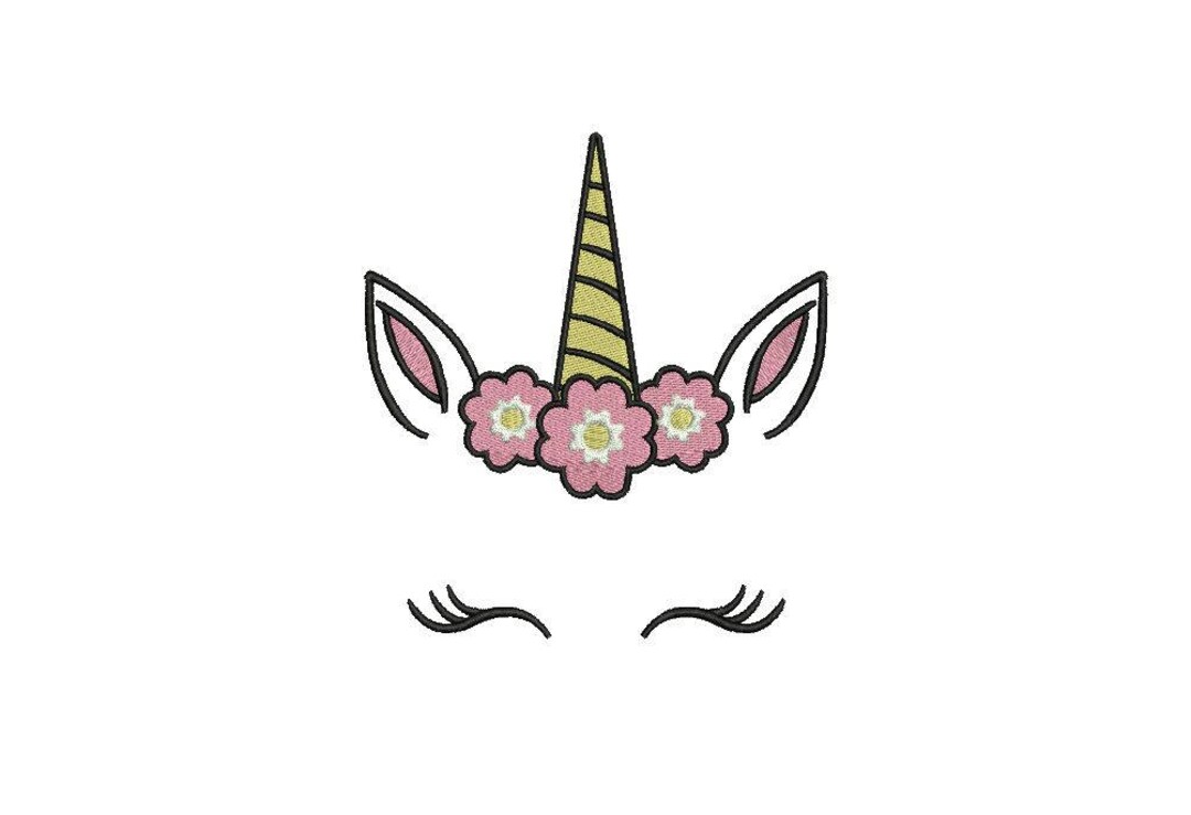 Unicorn Embroidery Design Machine Embroidery Unicorn Face Flowers