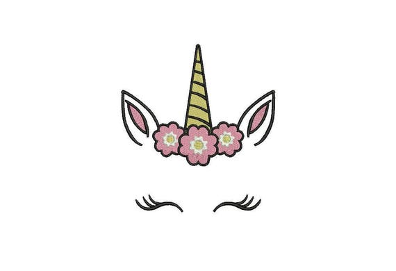 Unicorn Embroidery Design - Machine Embroidery Unicorn Face Flowers Machine Embroidery File design 5x7 inch hoop