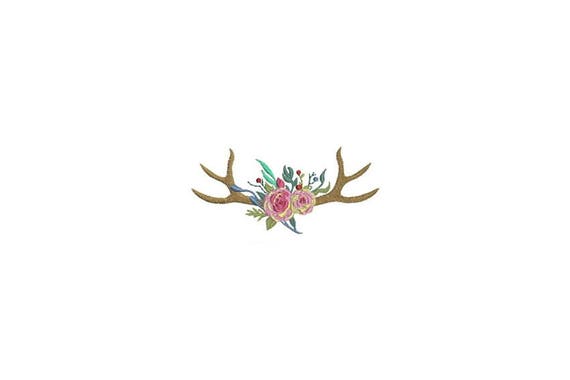 Boho Rose Stag Antlers Bohemian Machine Embroidery File design 4x4 inch hoop Flower Antlers