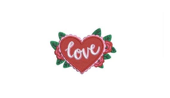 Love Heart Retro Machine Embroidery File design 4 x 4 inch hoop - Heart and Rose Embroidery File - Digital Download
