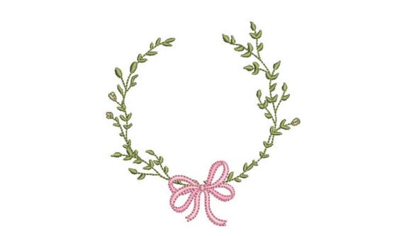 Pink Green Bow Wreath Monogram Frame Machine Embroidery File design 4x4 inch hoop