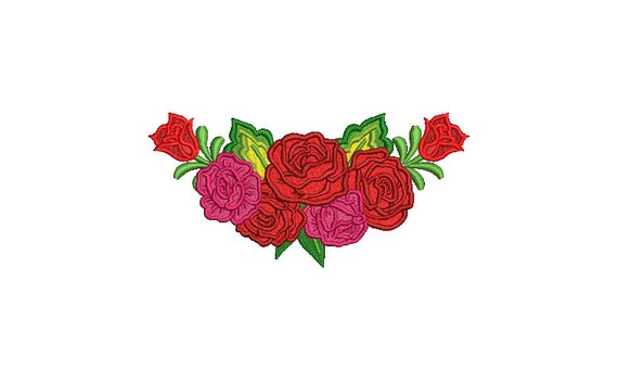 Mexican Roses Folksy Machine Embroidery File design 5 x 7 inch hoop - instant download