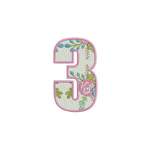 Number 3 - THREE - Floral - Third Birthday-  Machine Embroidery File design - 4x4 hoop - embroidery design - Instant download