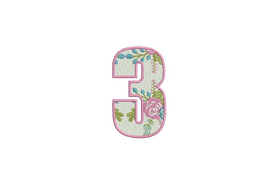 Number 3 - THREE - Floral - Third Birthday-  Machine Embroidery File design - 4x4 hoop - embroidery design - Instant download